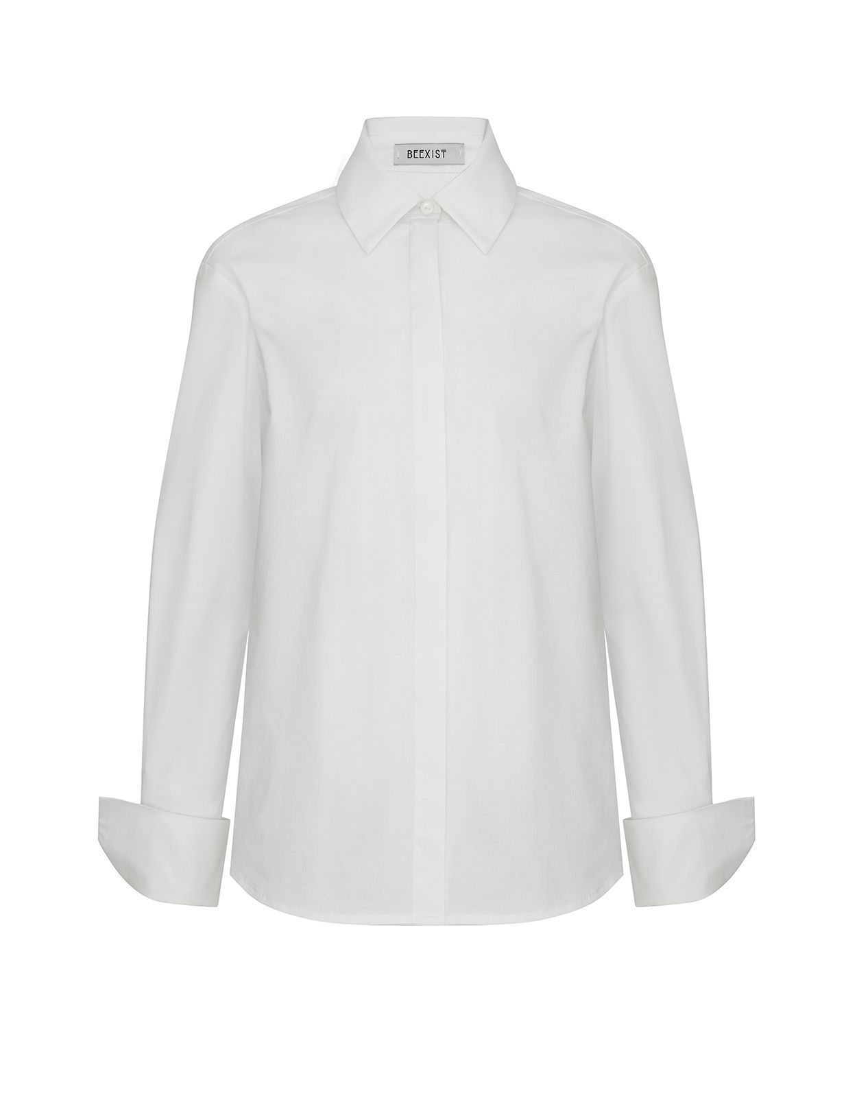 Рубашка прямого силуэта с широкими манжетами белая, купить рубашка прямого силуэта с широкими манжетами белая 
