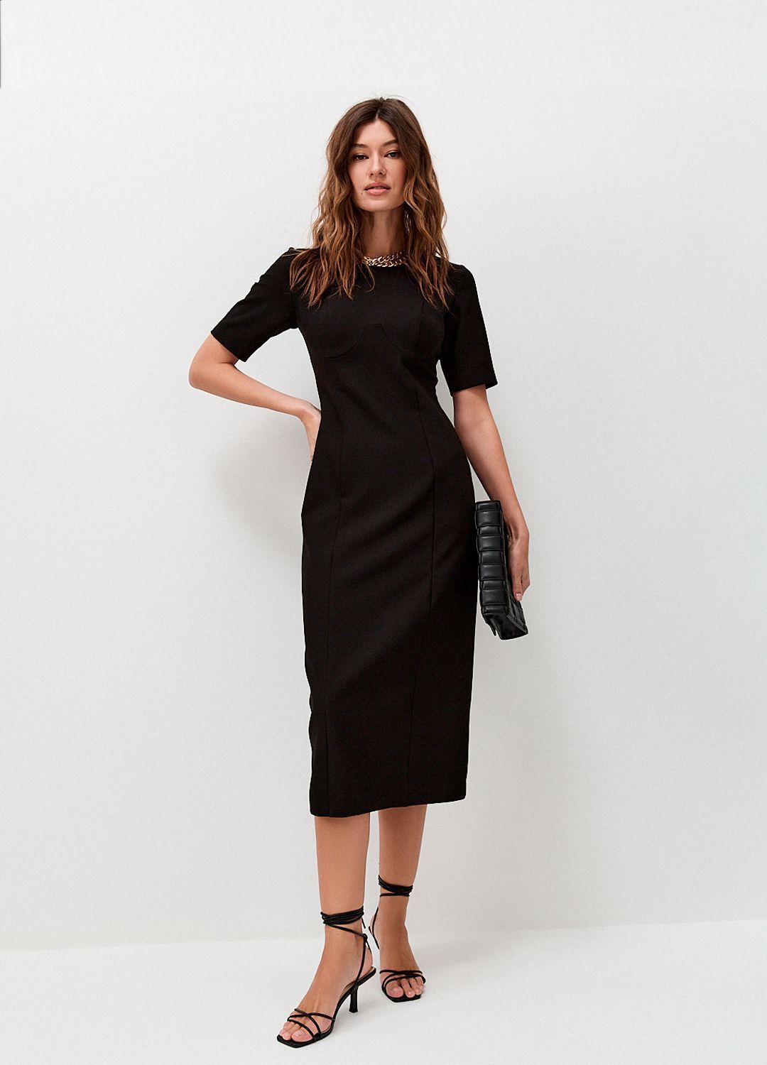 Платье футляр с коротким рукавом черное, купить платье футляр с коротким рукавом черное 